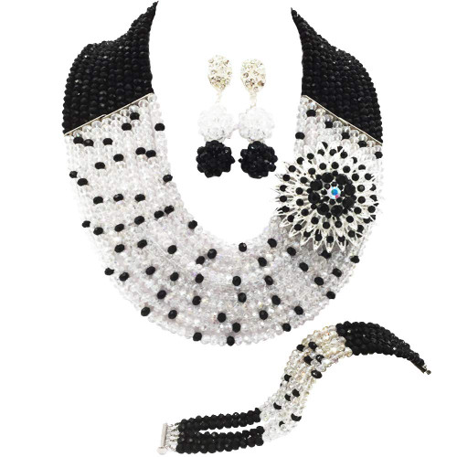 aczuv 10 Layers Multi Strands Statement Necklace Nigerian Wedding African Beads Jewelry Set Crystal Beaded Bridal Party Jewelry Sets for Women Girls (Black Transparent Clear AB) aczuv 10 Layers Multi Strands Statement Necklace Nigerian Wedding African Beads Jewelry Set Crystal Beaded Bridal Party Jewelry Sets for Women Girls (Black Transparent Clear AB)