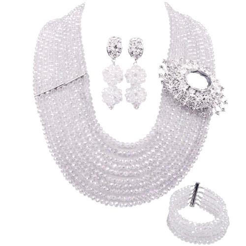 aczuv 10 Rows Classic Crystal Bridal Jewelry Sets Nigerian Wedding African Beads Jewelry Set (Clear Transparent) aczuv 10 Rows Classic Crystal Bridal Jewelry Sets Nigerian Wedding African Beads Jewelry Set (Clear Transparent)