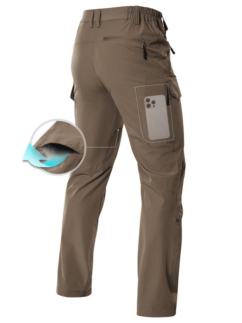 Moosehill Men's Hiking Cargo Pants Lightweight Waterproof Tactical Work Pants Quick Dry Fishing Pants for Golf Travel Outdoor (Brown, 34)