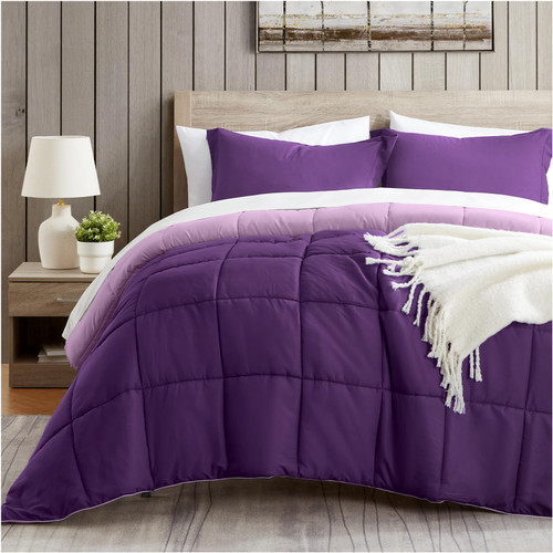 satisomnia Queen Comforter Set Dark Purple, Lightweight Comforters Queen Size Bed, Soft Breathable Down Alternative Bed Comforter Set, Reversible All Season 3Pcs Queen Bedding Set with 2 Pillow Shams