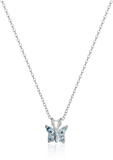 Amazon Essentials women Sterling Silver Genuine Sky Blue Topaz Butterfly Pendant Necklace, 18" (previously Amazon Collection)