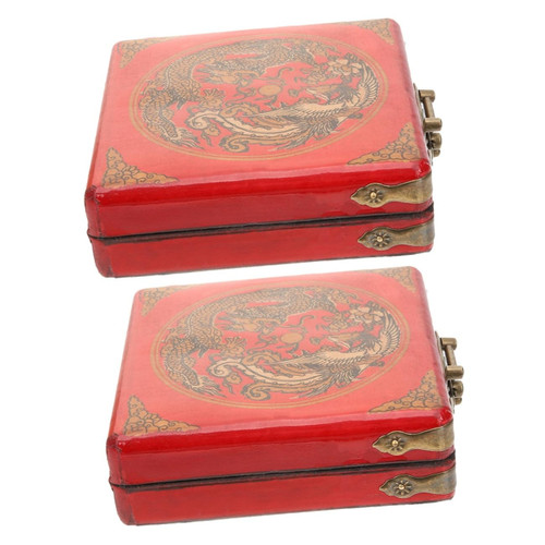 IMIKEYA 2pcs Box Antique Jewelry Box Treasure Chest Wooden Storage Chest Keepsakes Chest with Lid Jewelry Chest Jewelry Storage Case Wooden Chest Wooden Box Iron Classic