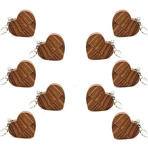 5PCS/10PCS Heart-Shaped Wood 2.0/3.0 USB Flash Drive USB Disk Memory Stick with Wooden (2.0/32GB, Walnut-10PCS)