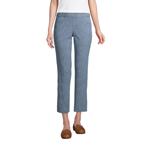 Lands' End Womens Mid Rise Pull On Chino Crop Pants Chambray Evening Sky Chambray Plus 22w