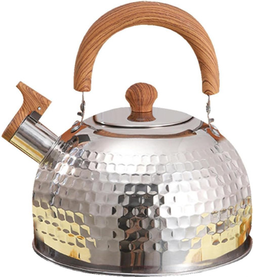 Whistle Tea Kettle Stainless Steel Stove Top Whistling Kettle Gas Stove Tea Kettle Whistling Stovetop Food Stainless Steel Teapot with Wood Handle for Stove Induction Cooker-2L