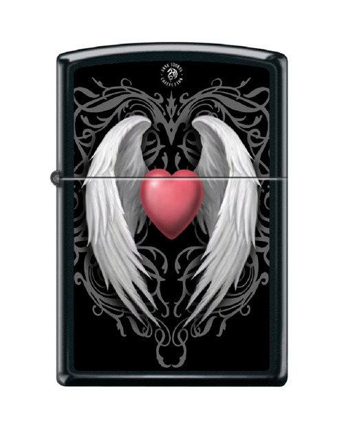 Zippo Lighter -for Anne Stokes Pink Heart Wings Black Matte Windproof Lighter #Z5319