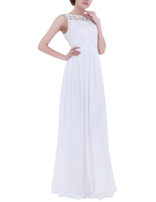 FEESHOW Women's Floral Lace Appliques Chiffon Wedding Bridesmaid Long Dress Prom Evening Gowns White 6 FEESHOW Women's Floral Lace Appliques Chiffon Wedding Bridesmaid Long Dress Prom Evening Gowns White 6