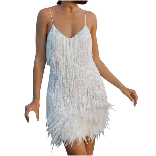 ticcoy Glitter Sequins Dresses for Women Sleeveless All Over Fringe Dress Fashion Bodycon Party Clubwear Mini Dress