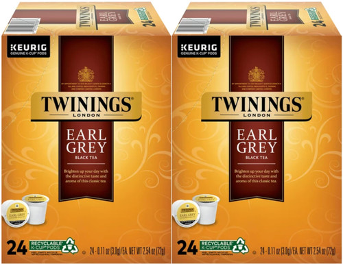 Twinings Earl Grey K-Cup Pods for Keurig, Caffeinated Black Tea Flavoured with Citrus and Bergamot, 24 Count (Pack of 2)