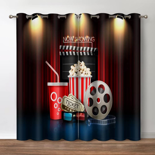 Jekeno Movie Theater Blackout Curtains, Home Cinema Print Decor Darkening Grommet Window Drapes for Bedroom Living Room, 42 Wide 54 Long inches 2 Panels Jekeno Movie Theater Blackout Curtains, Home Cinema Print Decor Darkening Grommet Window Drapes for Bedroom Living Room, 42 Wide 54 Long inches 2 Panels