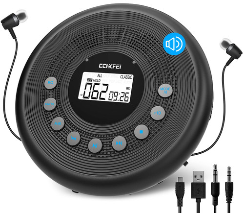 Portable CD Player Bluetooth with Speakers, Rechargeable 1400mAh CD Player Portable with Shockproof/Anti-Skip Protection, Headphones and AUX Cable, Personal Compact Disc CD Player for Car,Home&Travel.