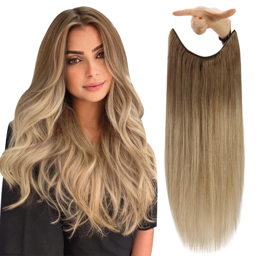 Fshine Invisible Wire Hair Extensions Human Hair Ombre Fish Wire Extensions #10/14 Brown to Blonde Balayage Invisible Hair Extensions with Transparent Line 70g Headband Human Hair for Women 12 Inch Fshine Invisible Wire Hair Extensions Human Hair Ombre Fish Wire Extensions #10/14 Brown to Blonde Balayage Invisible Hair Extensions with Transparent Line 70g Headband Human Hair for Women 12 Inch