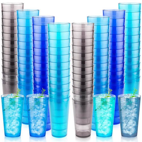 Norme 48 Pcs Plastic Restaurant Cups Plastic Reusable Tumblers Lightweight Stackable Drinking Cups Dishwasher Safe Beverage Tumblers in 4 Coastal Colors for Kitchen Water (16oz)