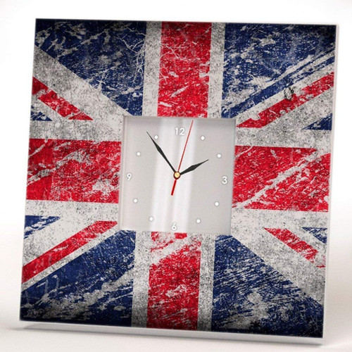 UK Flag Wall Clock Mirror Aged Union Jack Fan Art Home Patriotic British Decor Printed Design Gift