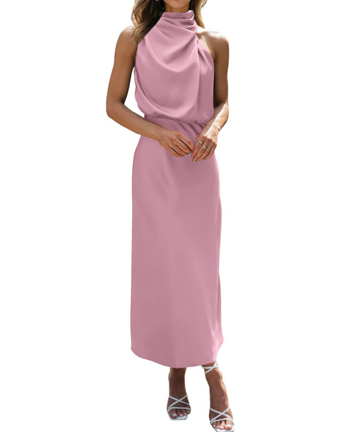 BTFBM Women's Sleeveless Cocktail Dresses Mock Neck Keyhole Elastic High Waist Wedding Guest Evening Party Maxi Dress(Solid Dusty Pink, Medium) BTFBM Women's Sleeveless Cocktail Dresses Mock Neck Keyhole Elastic High Waist Wedding Guest Evening Party Maxi Dress(Solid Dusty Pink, Medium)