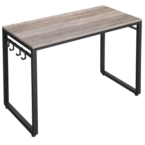 VASAGLE Computer Desk, Office Desk with 8 Hooks, for Study, Home Office, Easy Assembly, Steel Frame, Industrial, 39.4 x 19.7 x 29.5 Inches, Greige ULWD045B02
