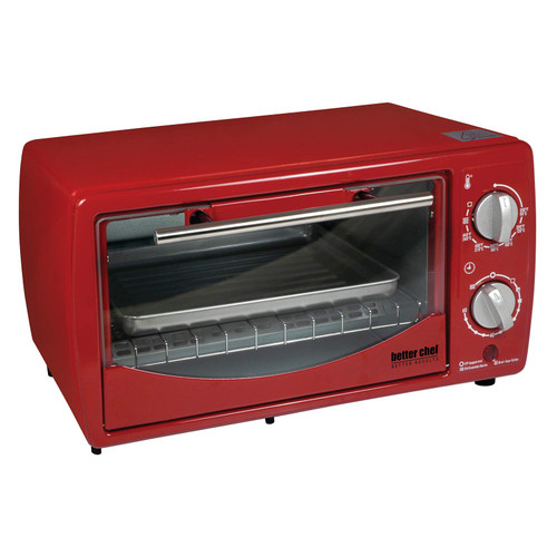 Better Chef Basic Toaster Oven | 4-Slice | 60-Minute Timer | Slide Out Rack | Bake Tray | Broil (Red)