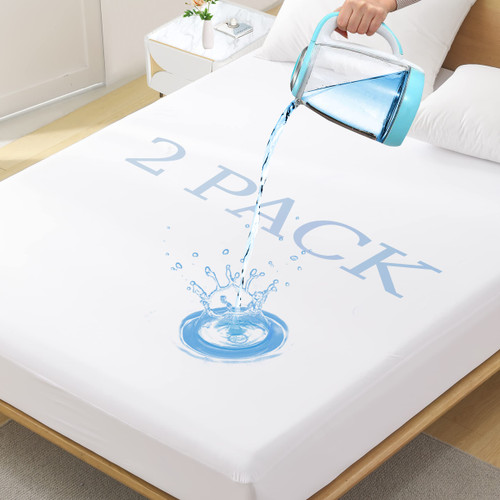 2 Pack King Size Premium Waterproof Mattress Protector, Soft Breathable Mattress Pad Cover, Noiseless Waterproof Bed Cover - Stretch to 21" Fitted Deep Pocket Mattress Protection Cover 2 Pack King Size Premium Waterproof Mattress Protector, Soft Breathable Mattress Pad Cover, Noiseless Waterproof Bed Cover - Stretch to 21" Fitted Deep Pocket Mattress Protection Cover