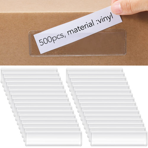 Label Holders Adhesive Shelf Tag 1.2 x 4.3 Inch Clear Shelf Tag Index Card Pockets Plastic Drawers File Cabinet Storage Bins Label Holder for Supermarket Bookshelf Mailbox Business Kitchen (500 Pack)