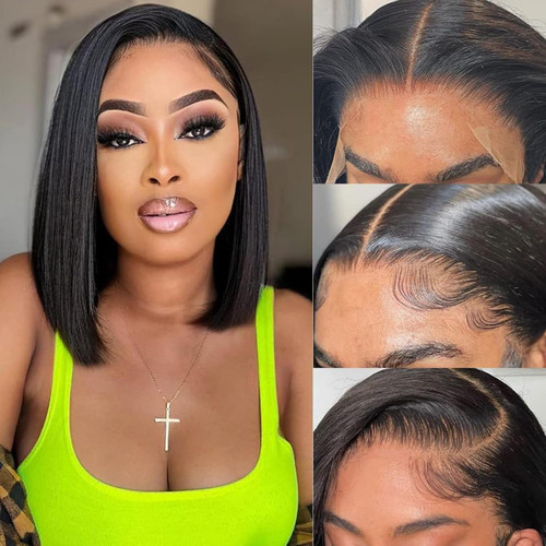 ALot Bob Wig Human Hair 13x4 HD Lace Front Wigs Human Hair 14 Inch Glueless Transparent Lace Frontal Bob Wigs Pre Plucked with Baby Hair 180% Density 14A Brazilian Short Bob Wig for Women