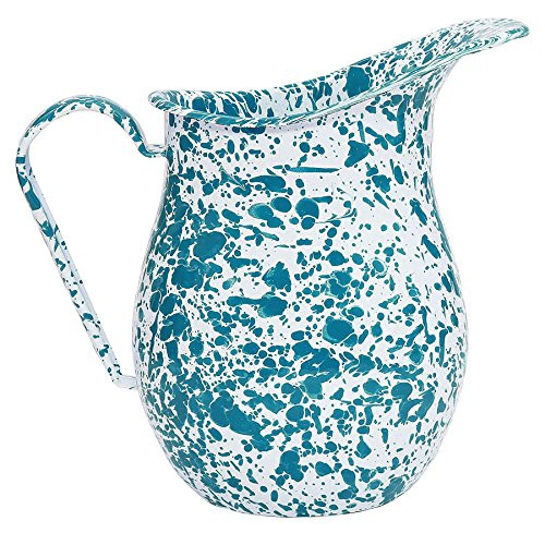 Enamelware Pitcher, 3 quart, Turquoise/White Splatter
