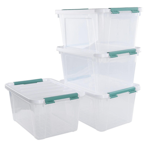 CadineUS 4-pack 20 Quarts Latching Boxes with Lids, Clear Plastic Storage Tote Bins