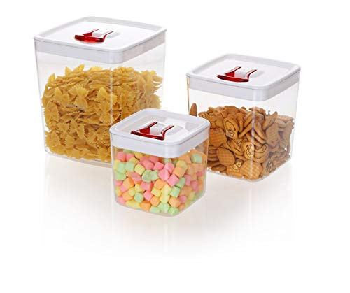 3 Piece Clear Plastic Food Containers with Airtight Lids Canisters for Kitchen and Pantry Storages - Storage Food Jars for Cereal, Flour, Cookies, Flour - BPA-Free Container Set 1001