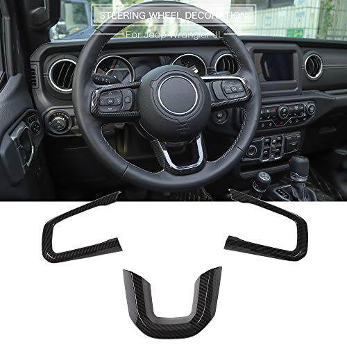 Steering Wheel Cover Trim Car Interior Decoration for 2018 2019 Jeep Wrangler JL JLU 2 Door & 4 Door (Carbon Fiber)