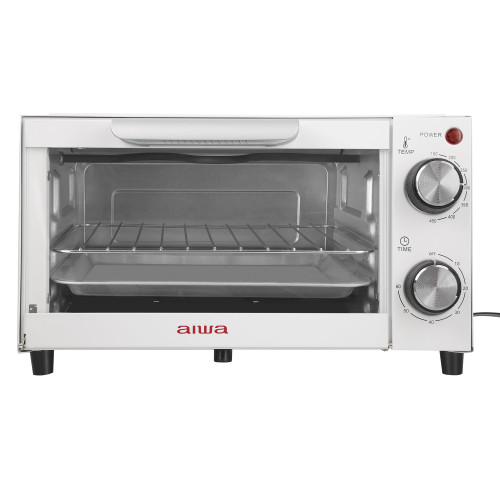 Aiwa 750W Toaster Oven 4 Slice with Baking Tray, Bake Toast Cook and Broil, Temperature Control, 60 Minute Timer Knob, Automatic Shutoff, Baking Tray and Crumb Tray Included