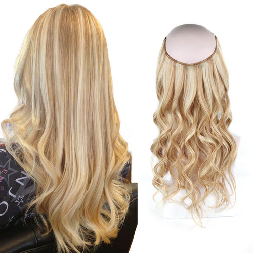 Sassina Wire Hair Extensions Real Human Hair 12 Inch Invisible Wire Hair Extensions with Transparent Line 70 Grams Dark Dirty Blonde with Platinum Blonde Highlights Remy Wire Hair Extensions, P12-60