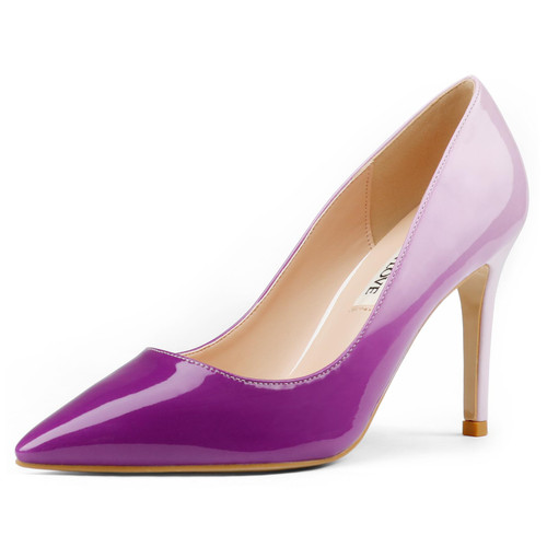 JOY IN LOVE Women's Pumps Shoes 3.5" High Heels Pointy Toe Stiletto Pumps White Purple 6US