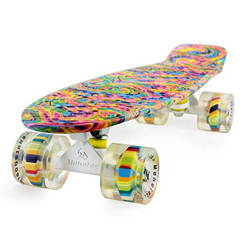 Meketec Skateboard Dog 22 inch Retro Mini Skateboards Kids Board for Boys Girl Youth Beginners Children Toddler Teenagers Adults 5 to 6 Year Old (Bending Color Lines)