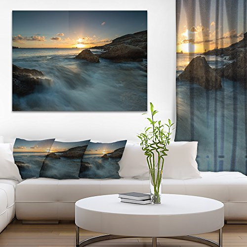 Designart PT9852-20-12 Sydney Sunset Seashore Canvas Wall Artwork, 12" H x 20" W x 1" D 1P, Blue