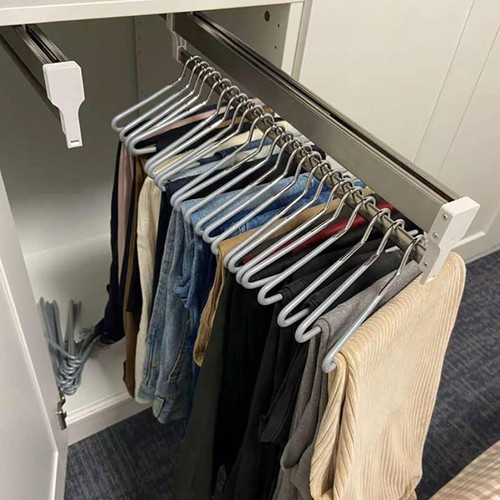 Heavy Duty Extendable Pull Out Closet Rod - Sliding Wardrobe Closet Rod, Adjustable 30-80cm Wardrobe Rail Clothes Rack, With 2 Sliding Track Pull Out Closet Rod, Extendable Clothes Rail (Size : 350MM