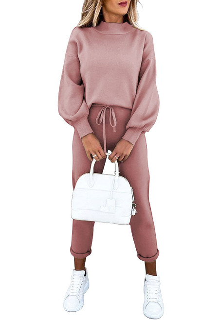 Fixmatti Women's Sweatsuit Two Piece Long Pant Sets Pullover Tops Jogging Tracksuit Leisure Suit Pink S