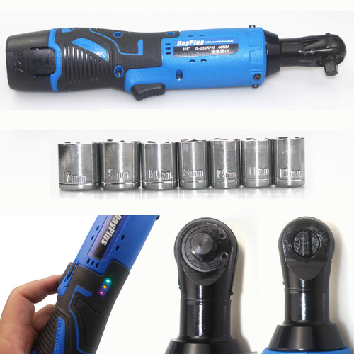 Autofather Cordless 3/8" Electric Ratchet Wrench Set,12V Power Ratchet Tool Kit with 2 Packs 1500mAh Lithium-Ion Battery and 1 Fast Charger, 7-Piece Metric Sockets