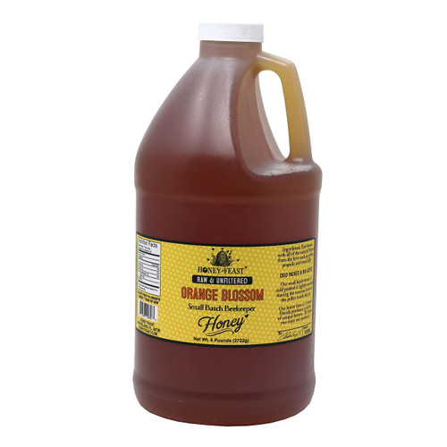 HONEY FEAST Raw Orange Blossom Honey - 6lb Bulk Honey, All Natural, Unfiltered, Unheated Honey from Oranges, Perfect for Sweetening & Baking