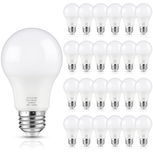 Maylaywood A19 LED Light Bulbs, 60 Watt Equivalent LED Bulbs, Daylight White 5000K, 850LM, E26 Base, Non-Dimmable, 9W Bright White LED Bulbs, 24-Pack