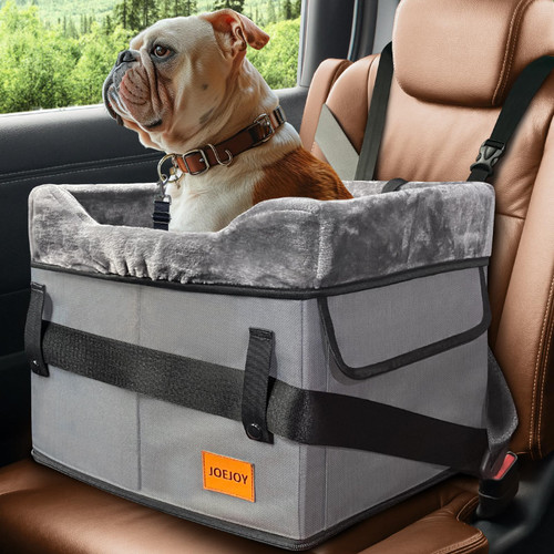 JOEJOY Small Dog Car Seat for Small Dogs, Portable Puppy Dog Booster Seat for Car with Clip-On Safety Leash, Adjustable Straps Perfect for Small Pets Up to 25lbs (Grey)
