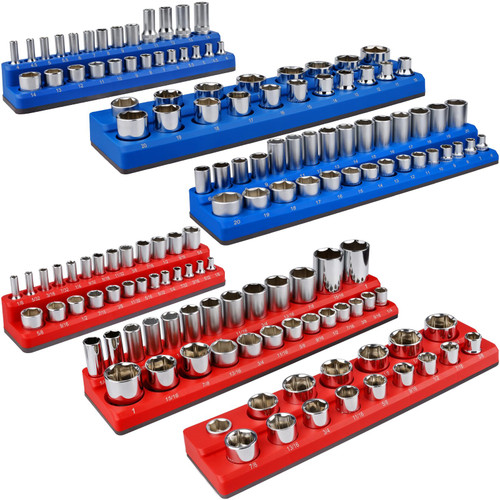 6-Piece Socket Organizer, Magnetic Socket Organizer Set, Socket Holder Set Includes 1/4-Inch, 3/8-Inch, 1/2-Inch Drive Metric SAE Socket Trays for Standard and Deep Metric Socket (Socket Not Included)
