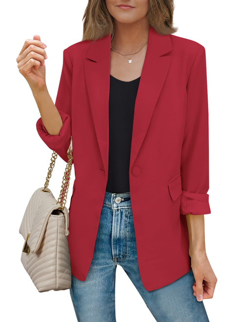 AUTOMET Womens Blazer Bussiness Casual Women Outfits Blazer Jacket Open Front Plus Size Lapel Work Clothes Blazer Dress Bussiness Causal Clothes Red