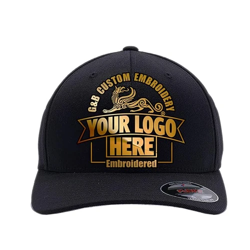 Custom Embroidered Flexfit hat. Flexfit 6277/6477. Place Your Own Logo or Design (S/M, Black)