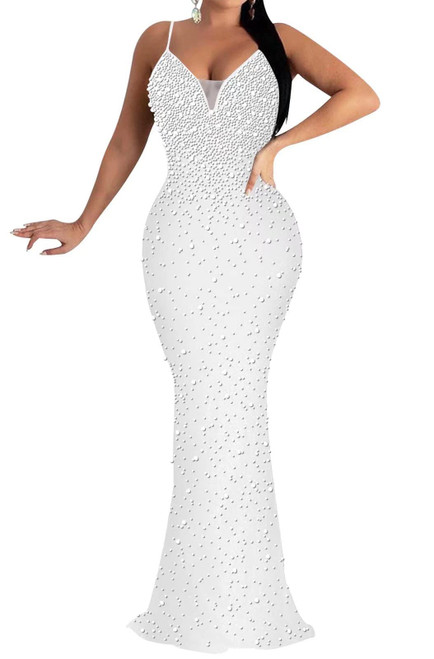 Aro Lora Womens Sexy V Neck Sleeveless Backless Glitter Rhinestones Evening Club Bodycon Maxi Dress X-Large White Aro Lora Womens Sexy V Neck Sleeveless Backless Glitter Rhinestones Evening Club Bodycon Maxi Dress X-Large White