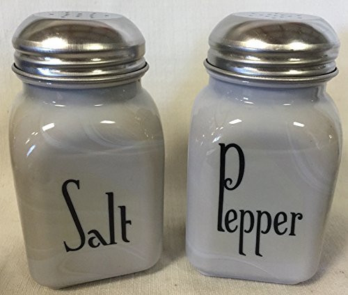 Square Stove Top Salt & Pepper Shaker Set - Mosser Glass - USA - American Made (Gray Marble Glass, Deco)