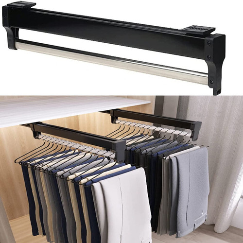 Pull Out Clothes Hanger Rod Extendable Pull Out Closet Rod - Wardrobe Pull-Out Trousers Rack, Metal Stainless Steel Extendable Wardrobe Hanging Rod, Space-saving, Load-bearing Up To 25Kg