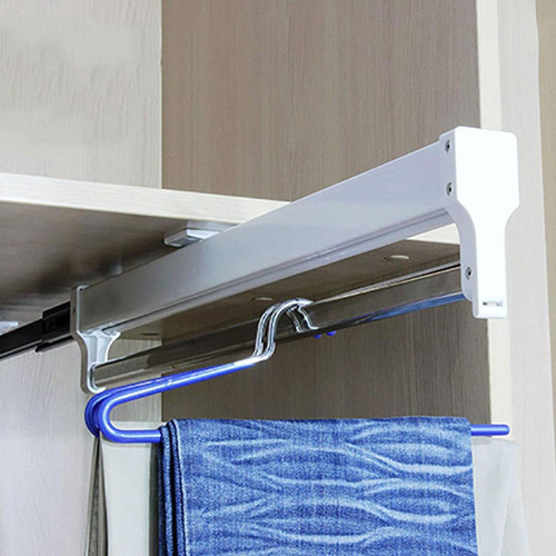 Pull Out Clothes Hanger Rod Sliding Wardrobe Closet Rod - Extendable Clothes Rail, Pull Out Clothes Hanger Rail, Adjustable Wardrobe Clothing Rail,Closet Organizer Rack, Space-saving, Load-b