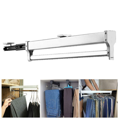 Pull Out Clothes Hanger Rod Extendable Clothes Rail - Sliding Wardrobe Closet Rod, Pull Out Clothes Hanger Rail, Adjustable Wardrobe Clothing Rail,Closet Organizer Rack, Space-saving, Load-b