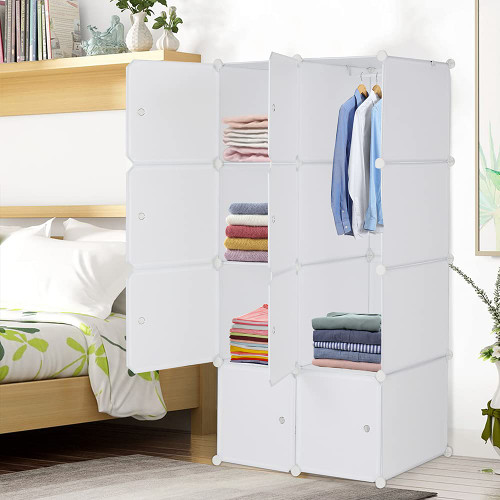 Portable Wardrobe Closet,Cube Storage Organzier DIY Plastic Armoire Cabinet with Hanging Rods,Modular Cabinet for Space Saving, Ideal Storage Organizer Cube for Books, Toys (8 Cubes White)