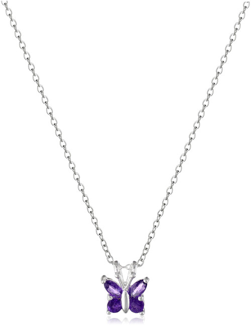 Amazon Essentials Sterling Silver Genuine Amethyst Butterfly Pendant Necklace, 18" (previously Amazon Collection)