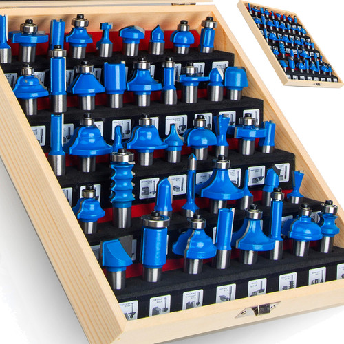 LEATBUY Router Bit Set Wood Molding Bits 37 PCS 1/2 Inch Shank, Corner Rounding Edge-Forming Beading Door Cabinet Drawer, Woodworking Milling Cutter Tools, Carbide CNC Router(1/2-5 Line)